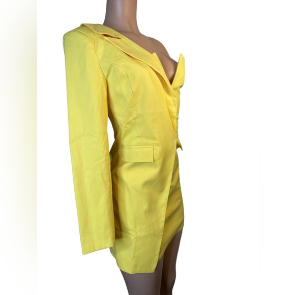 Blazer dress with one shoulder yellow unique piece size small - Picture 10 of 14